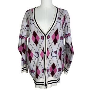 Forever 21 Hello Kitty Argyle Cardigan Sweater Womens Size XS